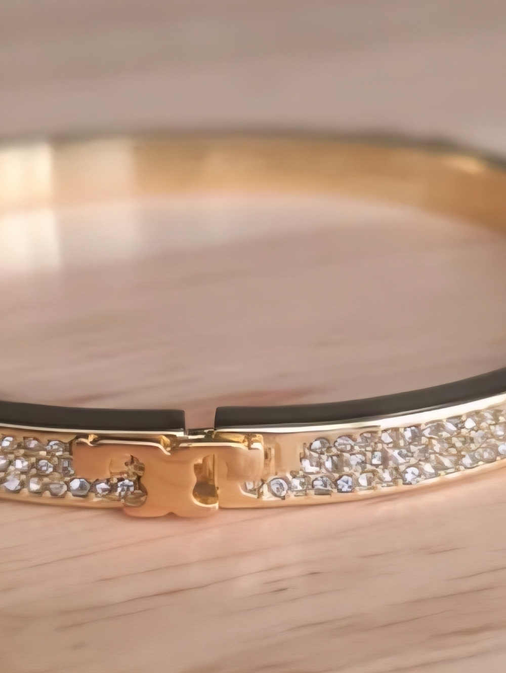 Tory Burch Gold Crystal Hinged Bangle Bracelet